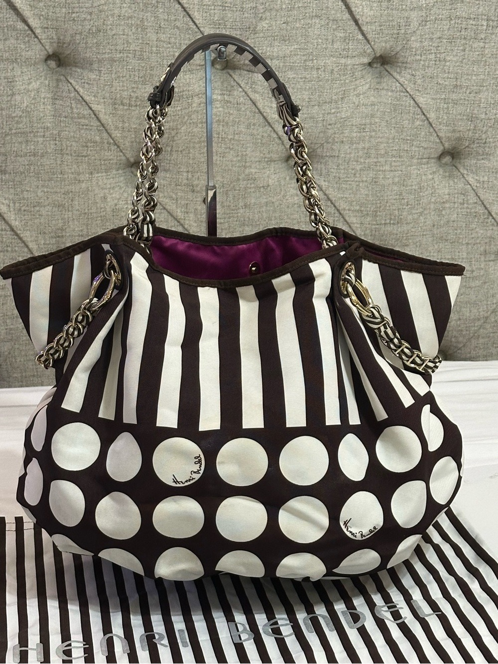 Henri Bendel Hot For Dots Tote Bag Brown White Rare Collector Handbag Dust Bag - Picture 5 of 16